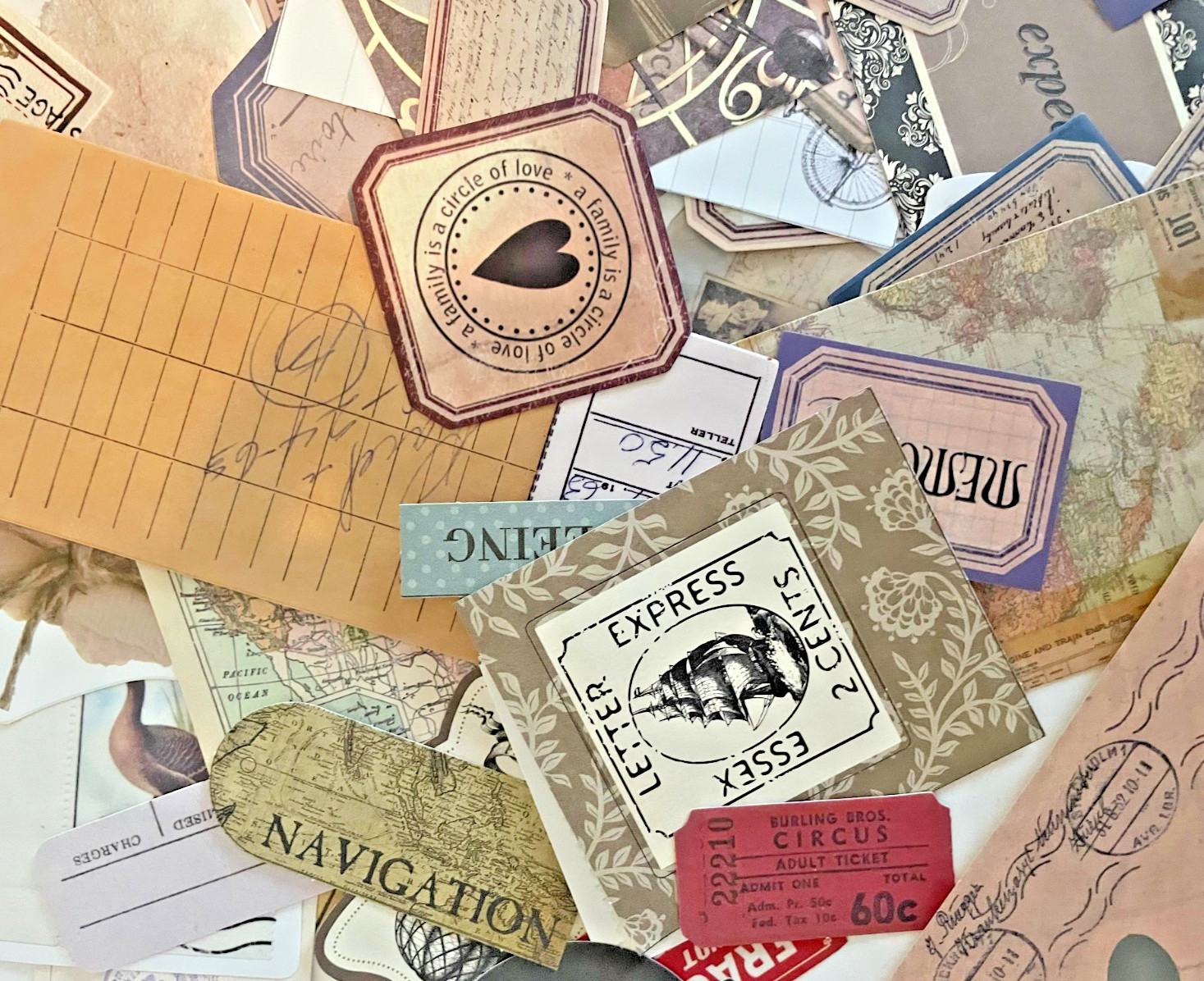 MIX LOT OF STICKERS, DIE CUTS, CARDSTOCK FOR SCRAPBOOKING & JUNK JOURNALING