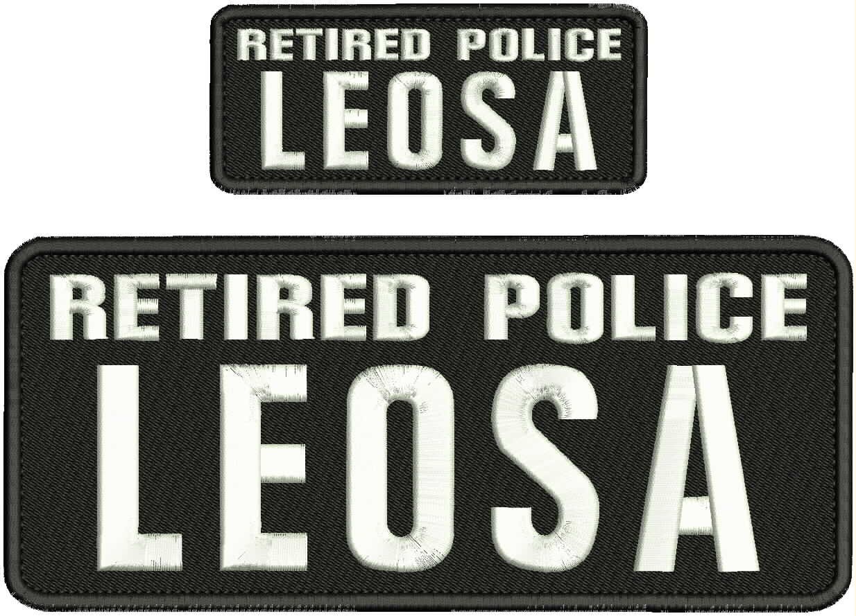 Collectible 2 Embroidery Patch Retire Police L 4x10 and 2x5 White On Black