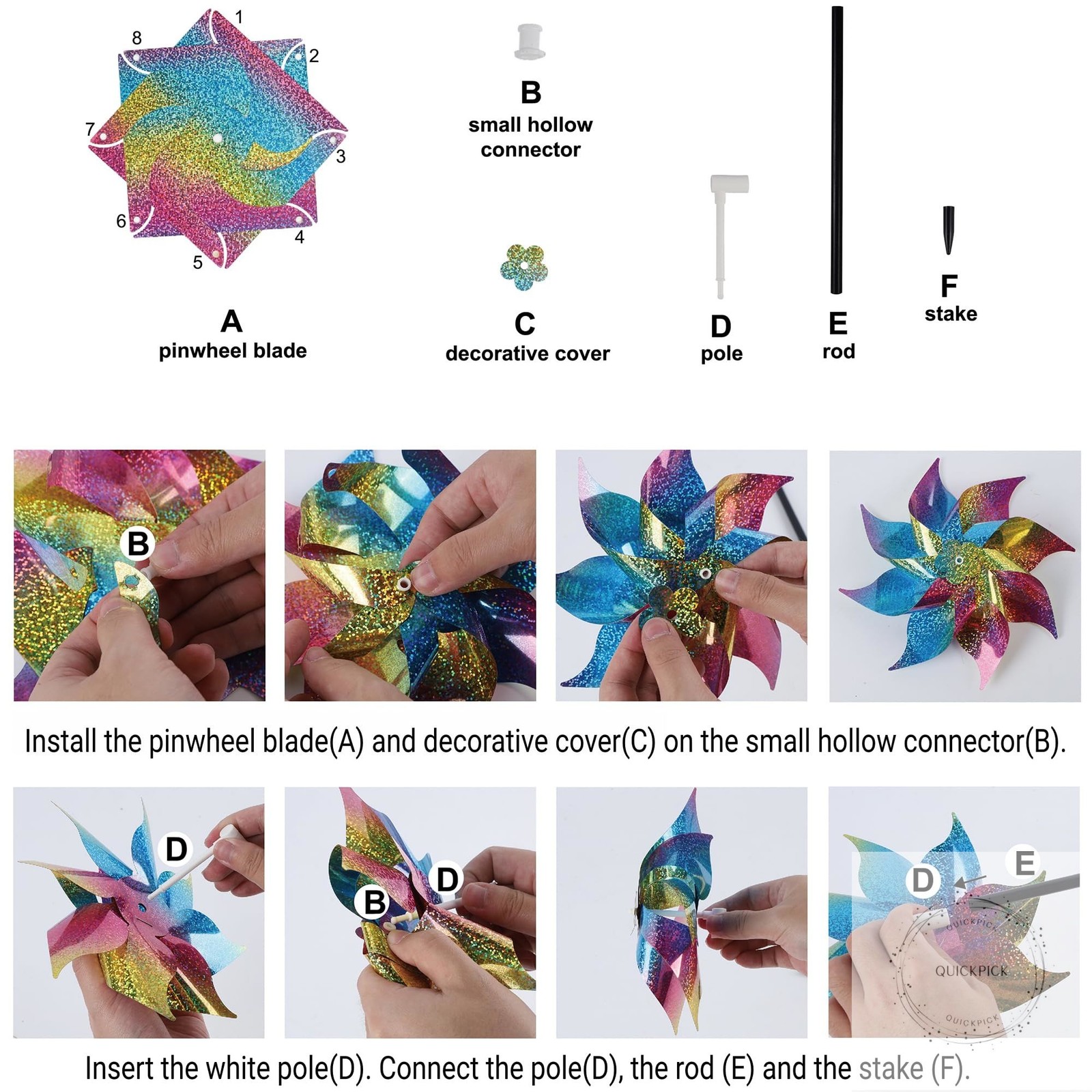 10 Pack Reflective Pinwheels Wind Spinner (Assembly Required), Extra Sparkly