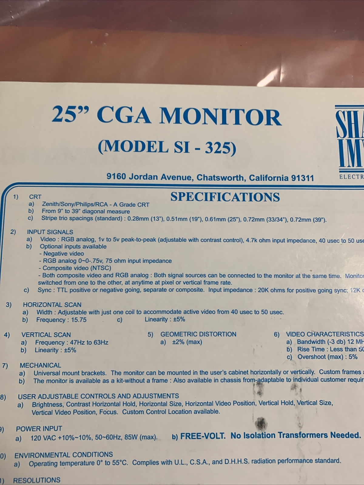 original Sharper image SI 325 schematic 2 page,￼arcade video game manual