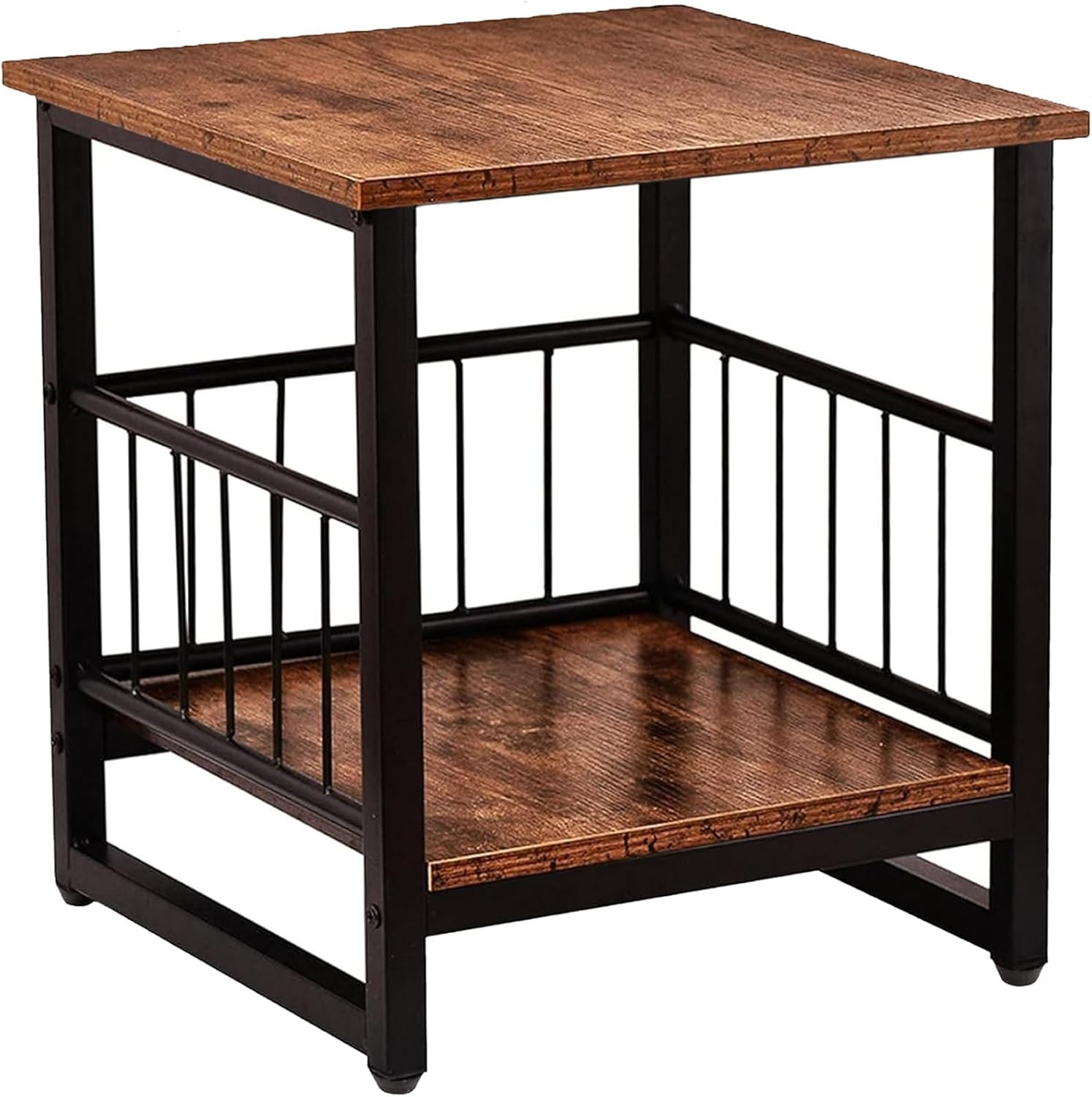 Industrial End Table with Storage Shelf & Adjustable Feet, 18"x18