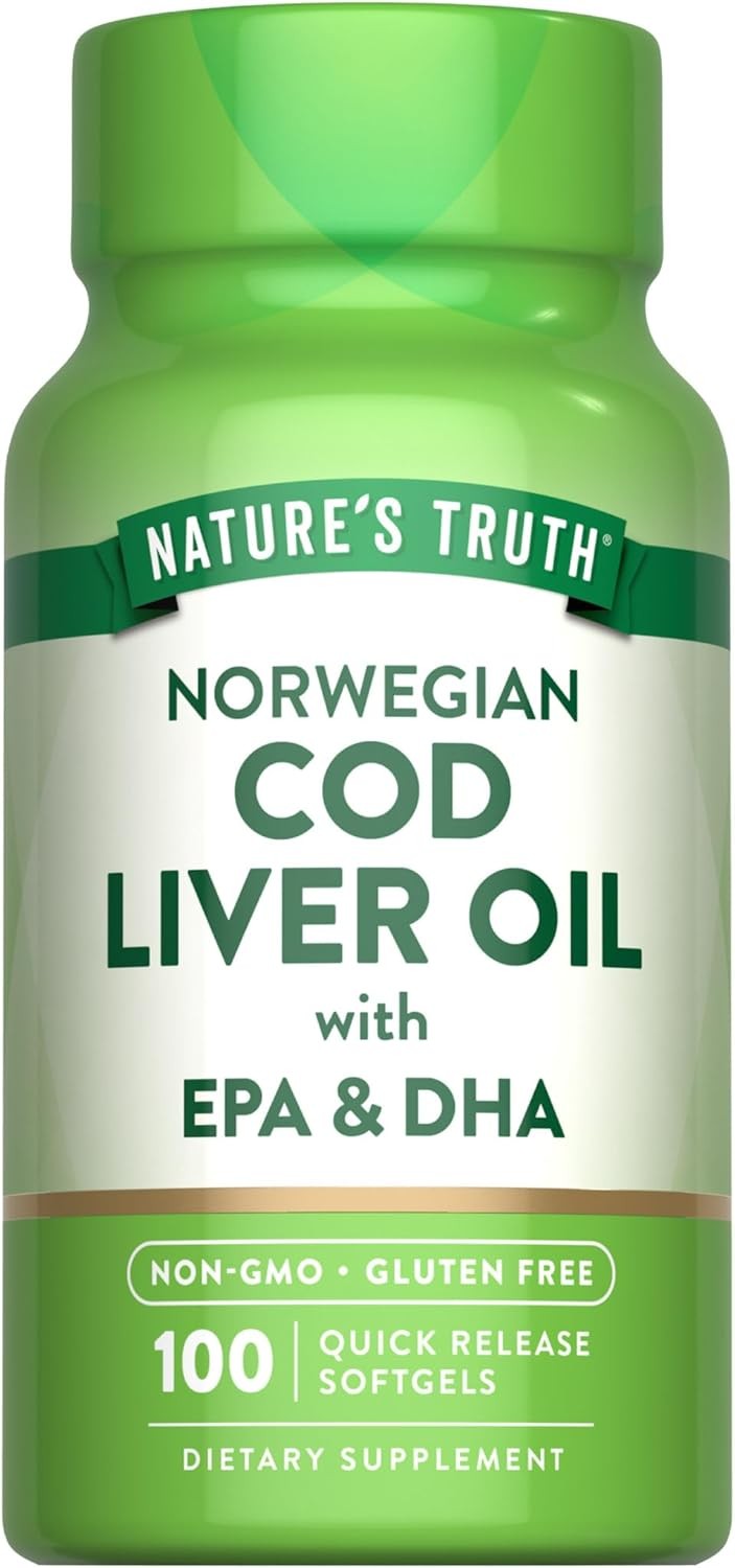 Cod Liver Oil Softgels | 100 Count | EPA & DHA | Non-GMO | by Nature's Truth