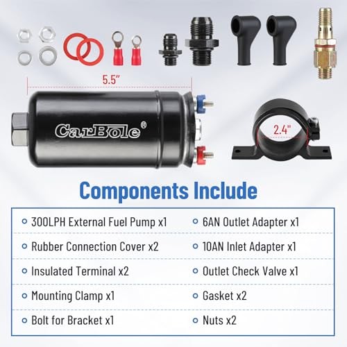 Universal Electric External Inline Fuel Pump, 12V 300LPH High Flow Rate, with