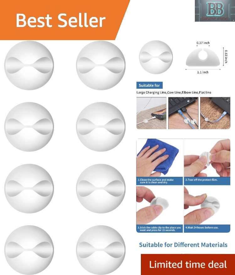 Organize Your Space - 8 Pack White Adhesive Wire Clips for Cable Management