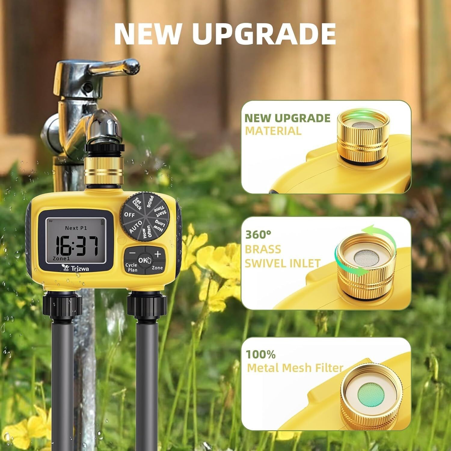 Hose Timer 2 Outlet,2 Zone Programmable Sprinkler Timer with Rain Delay&Manual,w