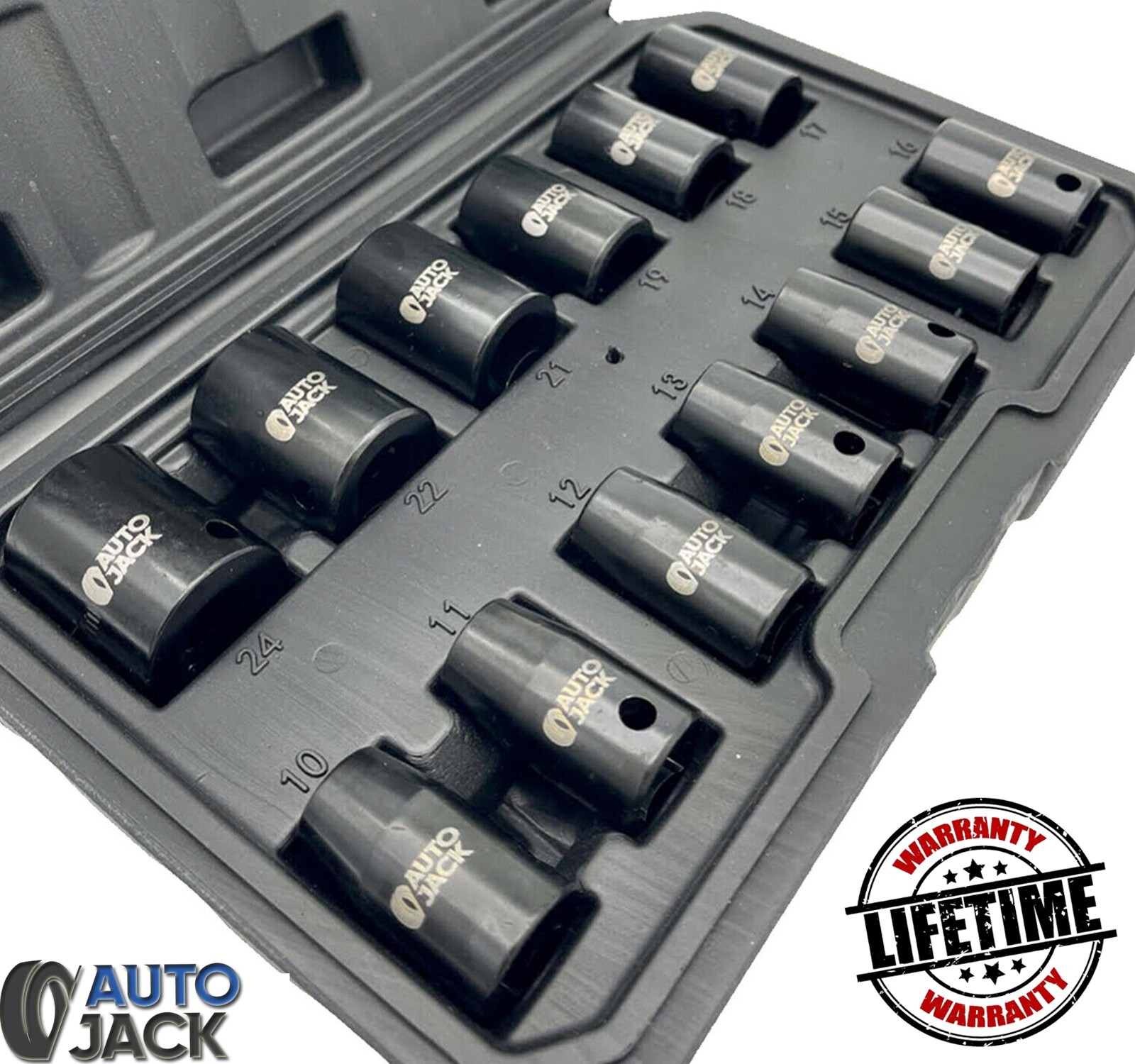 Autojack Impact Wrench Socket Set 13 Pc 1/2 Square Drive Sq Dr Metric 10 - 24mm