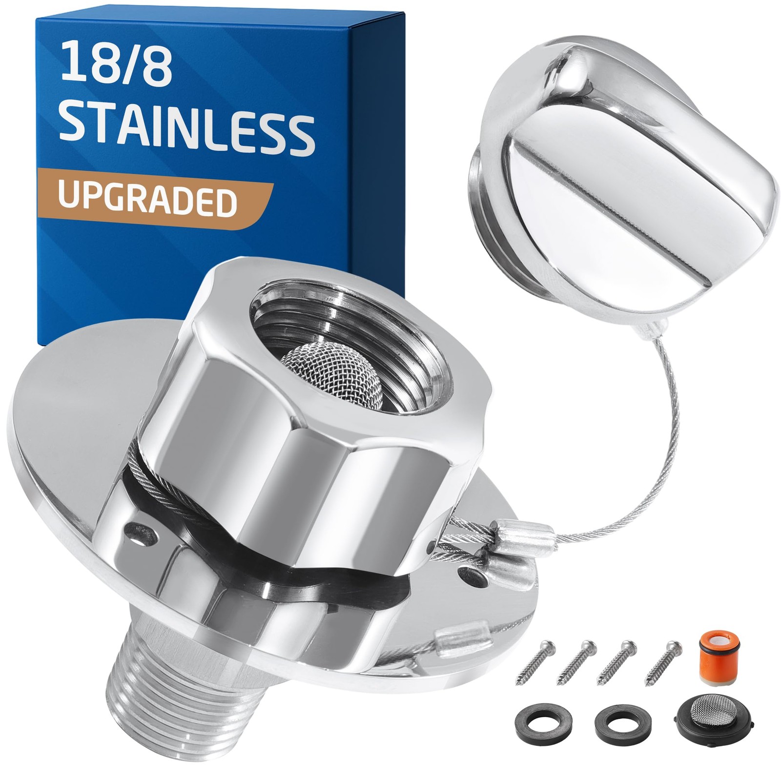 KES All Metal RV Water Inlet Connection with Check Valve, 18/8 Stainless Steel R