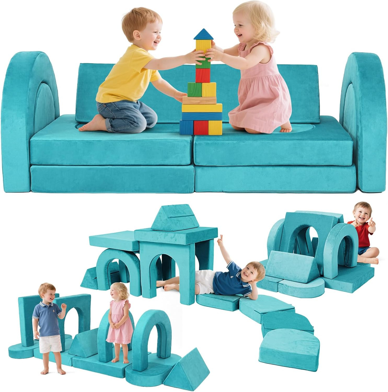 12-Piece Kids Modular Play Couch - DIY Foam Sofa for Playroom & Living Room