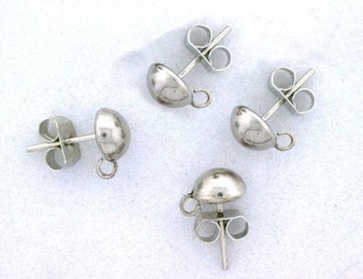 TEN 6MM FLAT BALL POST SILVER COLOR OPEN LOOP EARRING FINDING MOUNTING CF272OTH