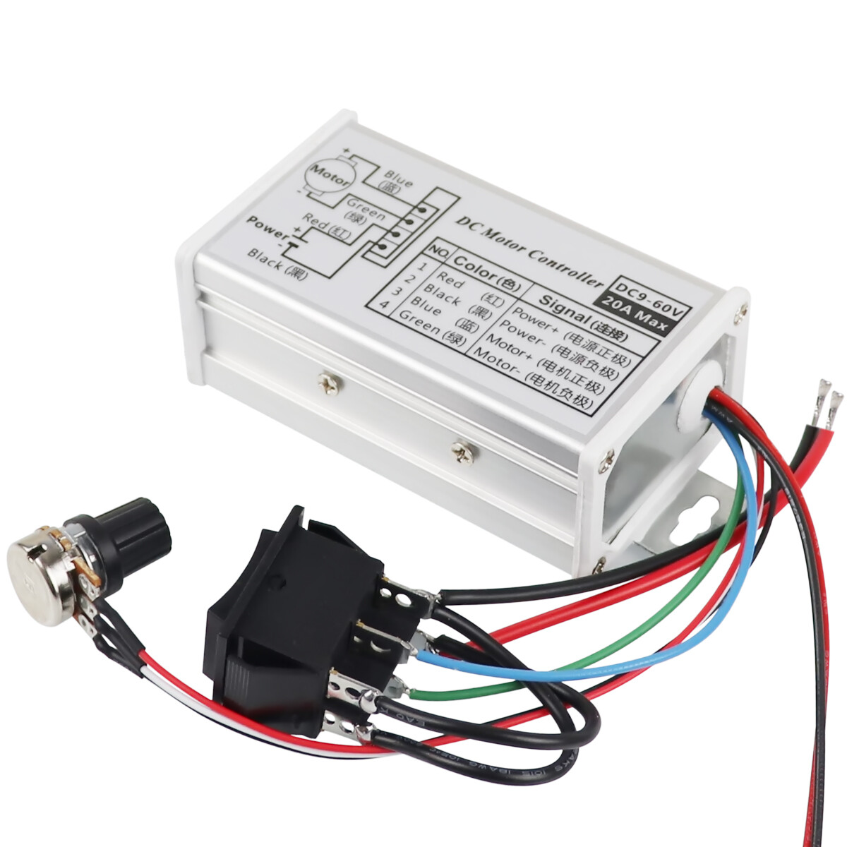 PWM DC 9-60V Max 20A Motor Varible Speed Controller CW CCW Reversible Switch