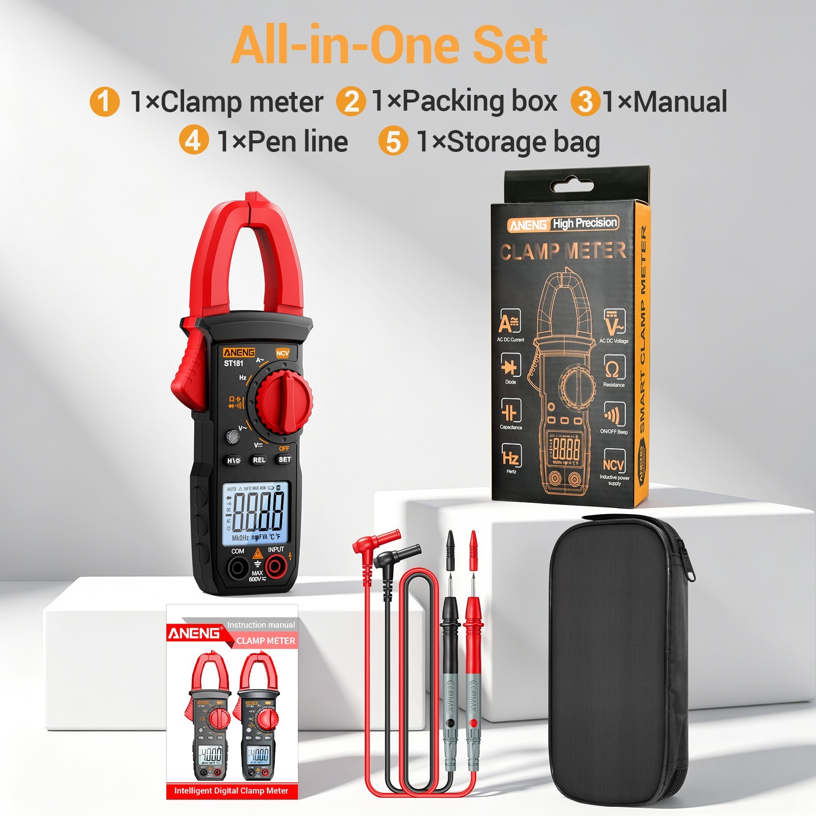 ANENG Digital Clamp Meter Multimeter Tester AC DC Auto Range NCV 4000 Counts US
