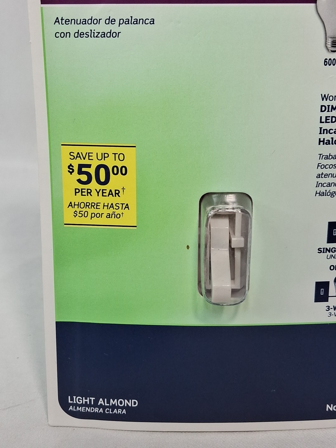 LEVITON TSL06-1KT Toggle Dimmer with Slider Switch Light Almond