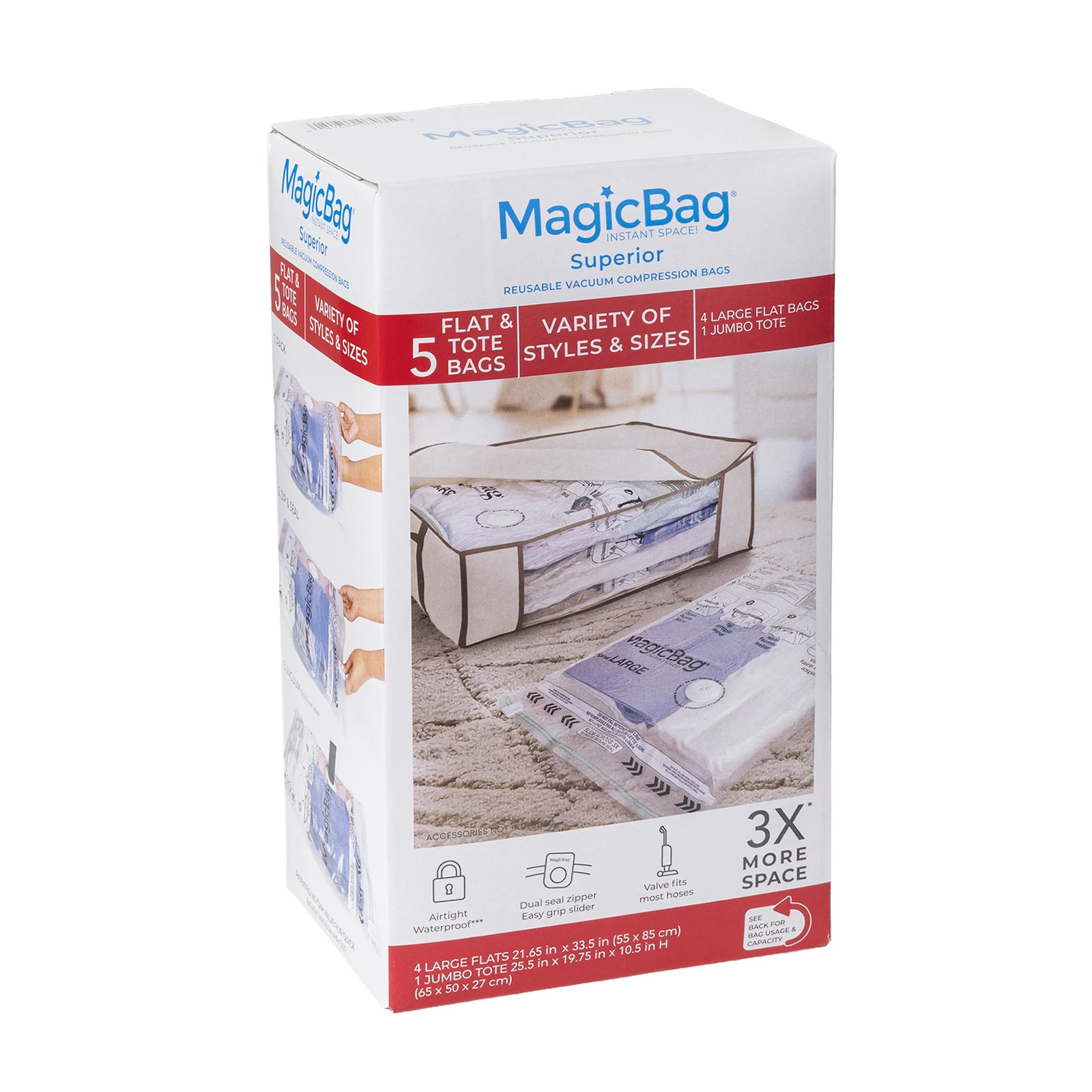 Variety Pack Vacuum Storage Bags, 5 Pack Flat & Tote Compression Bags for
