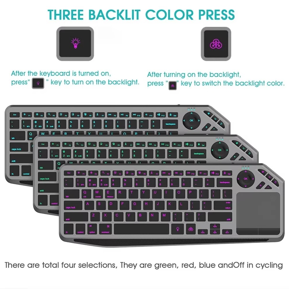 Bluetooth Keyboard with Touchpad 7-Colors Backlit 2.4G Rechargeable8483