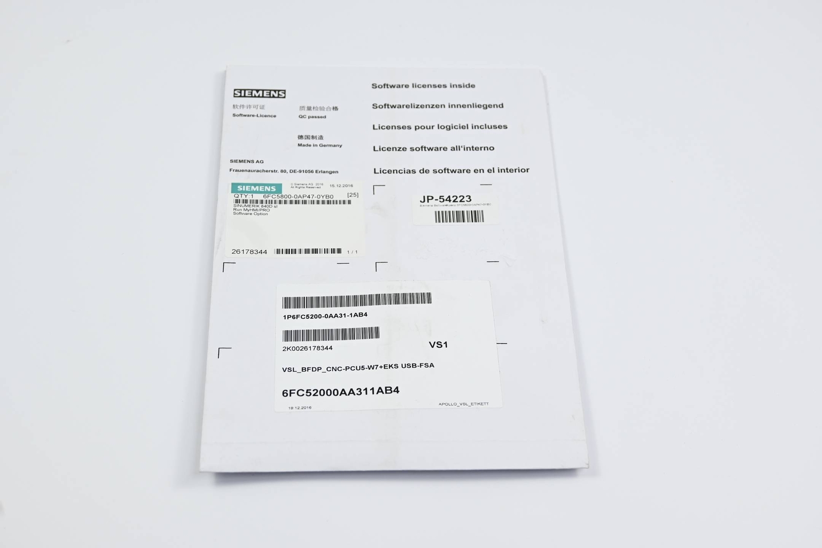 Siemens Software License 6FC5800-0AP47-0YB0