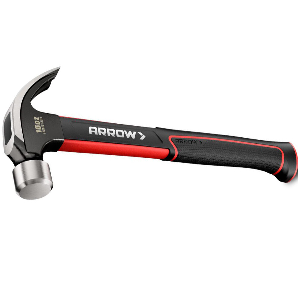 ARROW 16oz Curved Claw Hammer Smooth Face & Forged Steel Head Fiberglass Handle