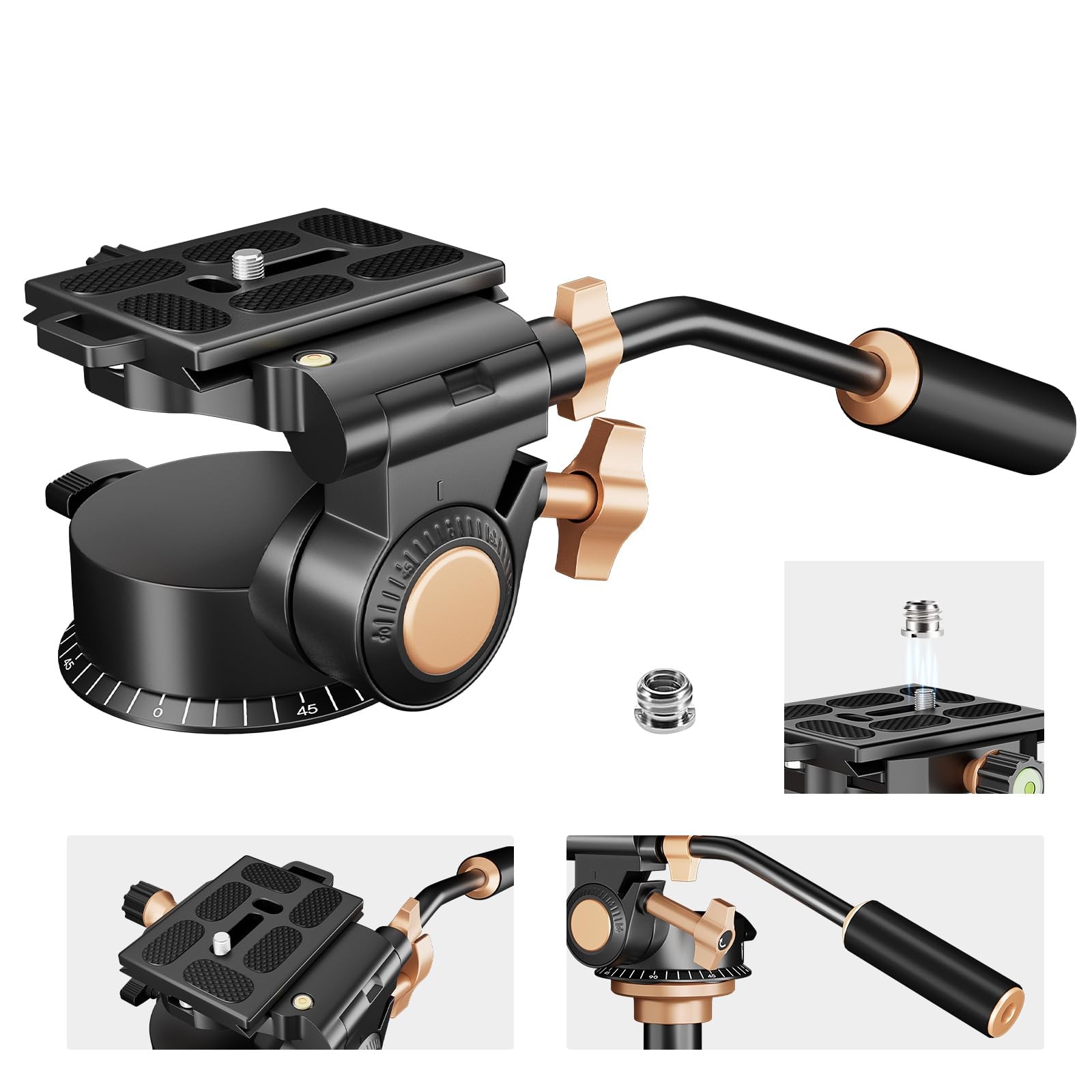 Q08s Heavy Duty Video Camera Tripod Fluid Drag Pan Head With Extended Handle For