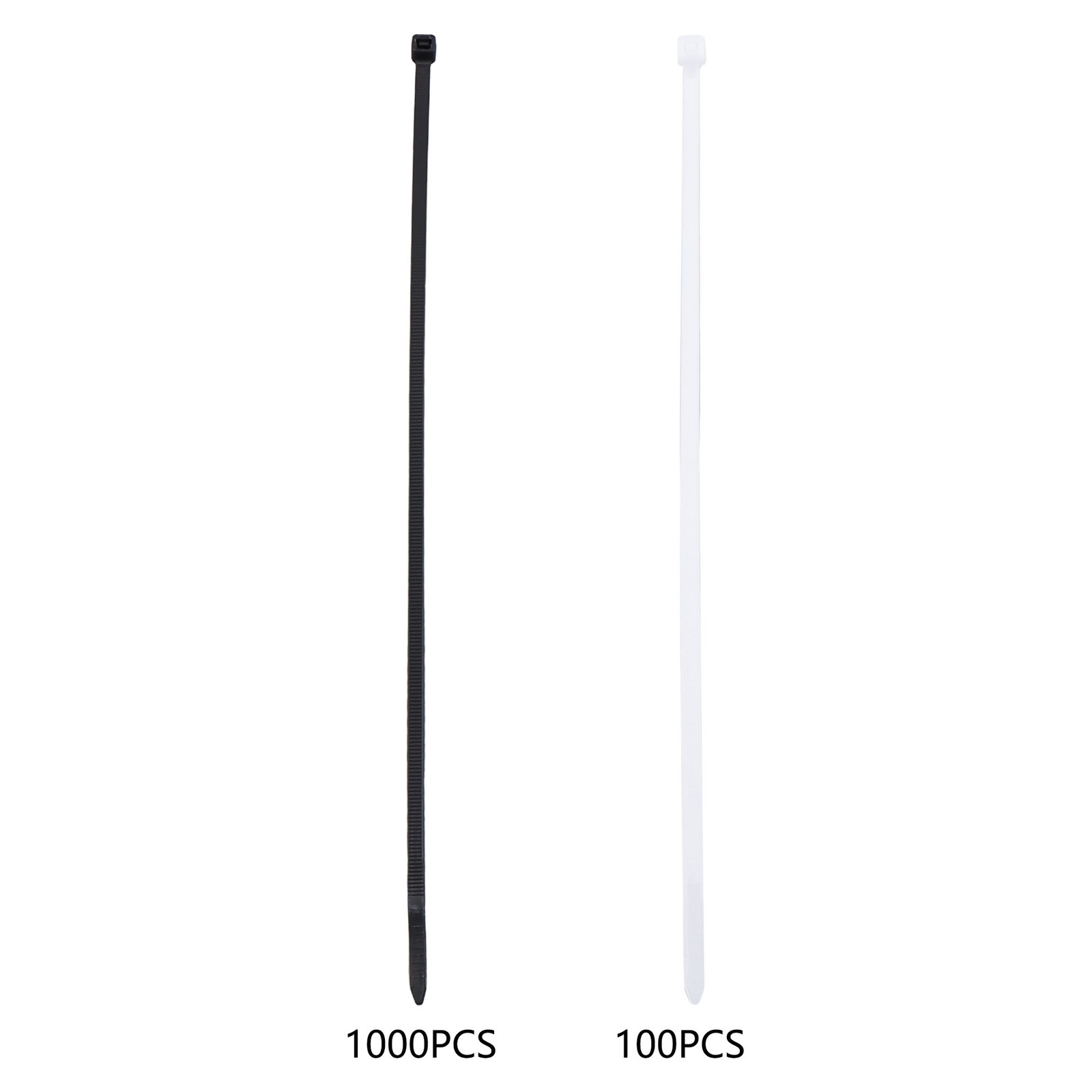 Self-locking Cable Ties, 12", 50 lbs, Nylon, 1000-Pack Black & 100-Pack White