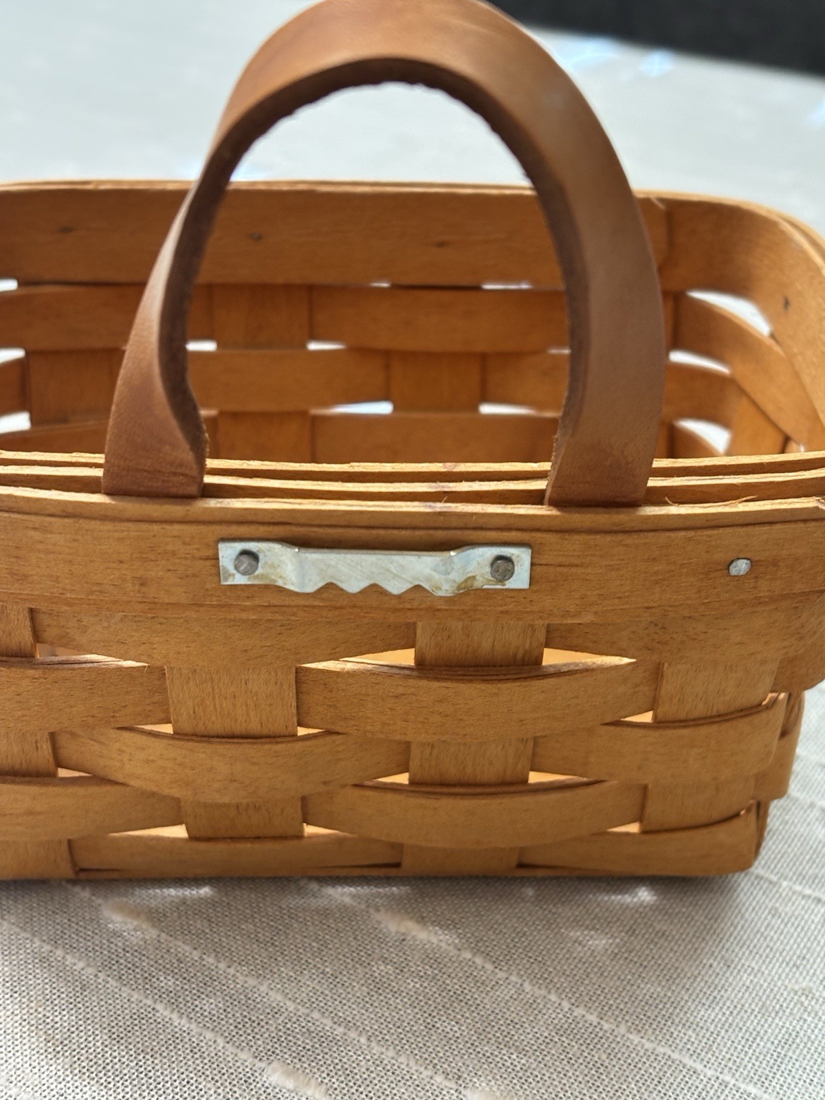 Vintage 1998 Longaberger Hanging Mail Basket Leather Strap 7”x 5” Cottagecore