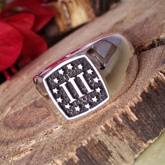 Solid 925 Sterling Silver AA Three Percentage Partywear Signet Men's Unisex Ring