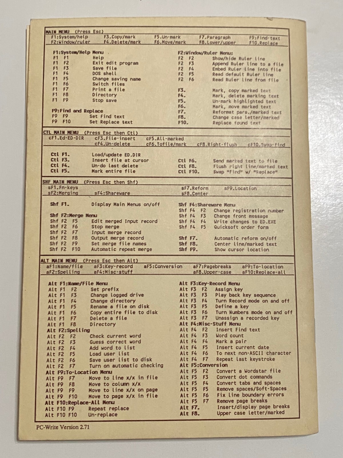 Rare Vintage 1987 Quicksoft PC-Write Version 2.71 Computer Software Quick Guide