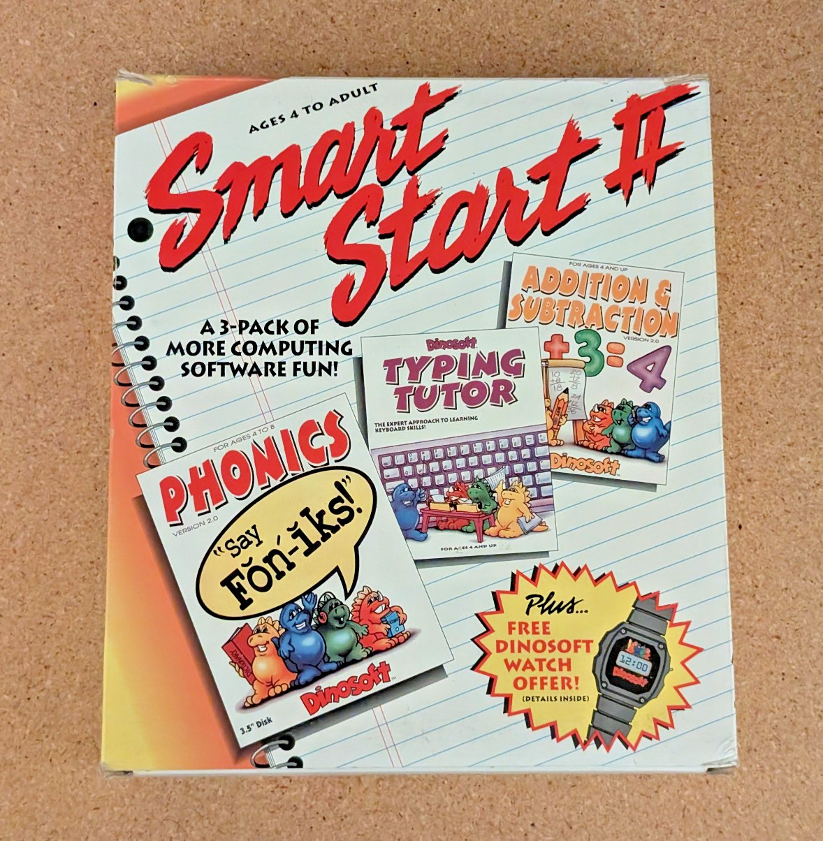 Vtg Dinosoft Smart Start II Big Box PC Educational Software 90s DOS 3.3 Rare HTF