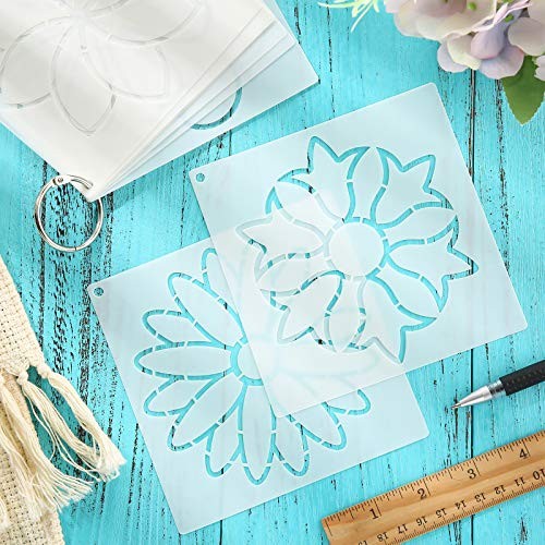 9 Pieces Flower Line Quilting Stencil Kit Sewing Flower Reusable Template