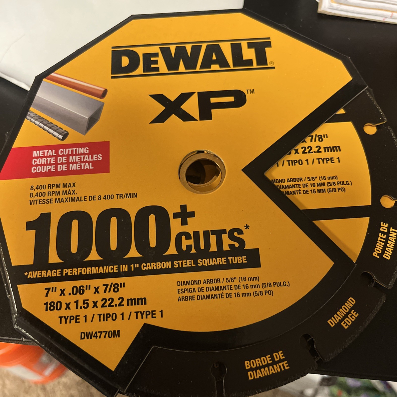 = DeWalt XP DW4770M Metal Cutting Wheel XP 7" D X 7/8" Diamond Arbor NEW