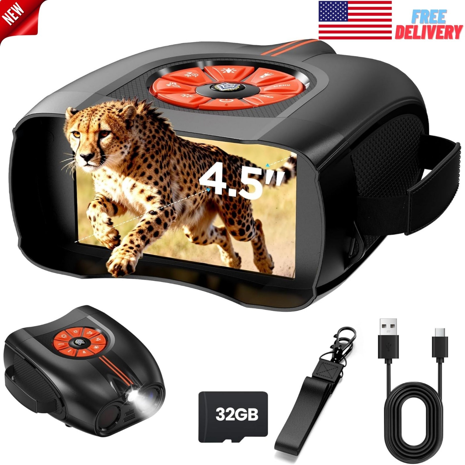 4K Night Vision Goggles, 4.5" IPS Screen IR Binoculars with 10X Zoom for Adults