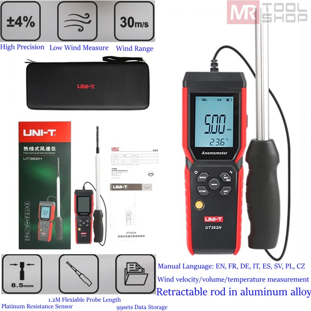 UNI-T UT362H Hot Wire Anemometer Sensor Wind Velocity/Volume/Temperature Tester