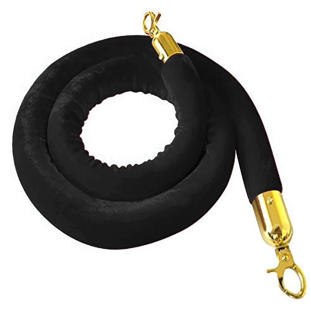 Black Velvet Stanchion Rope Crowd Control Rope Barrier with Gold Color Plated