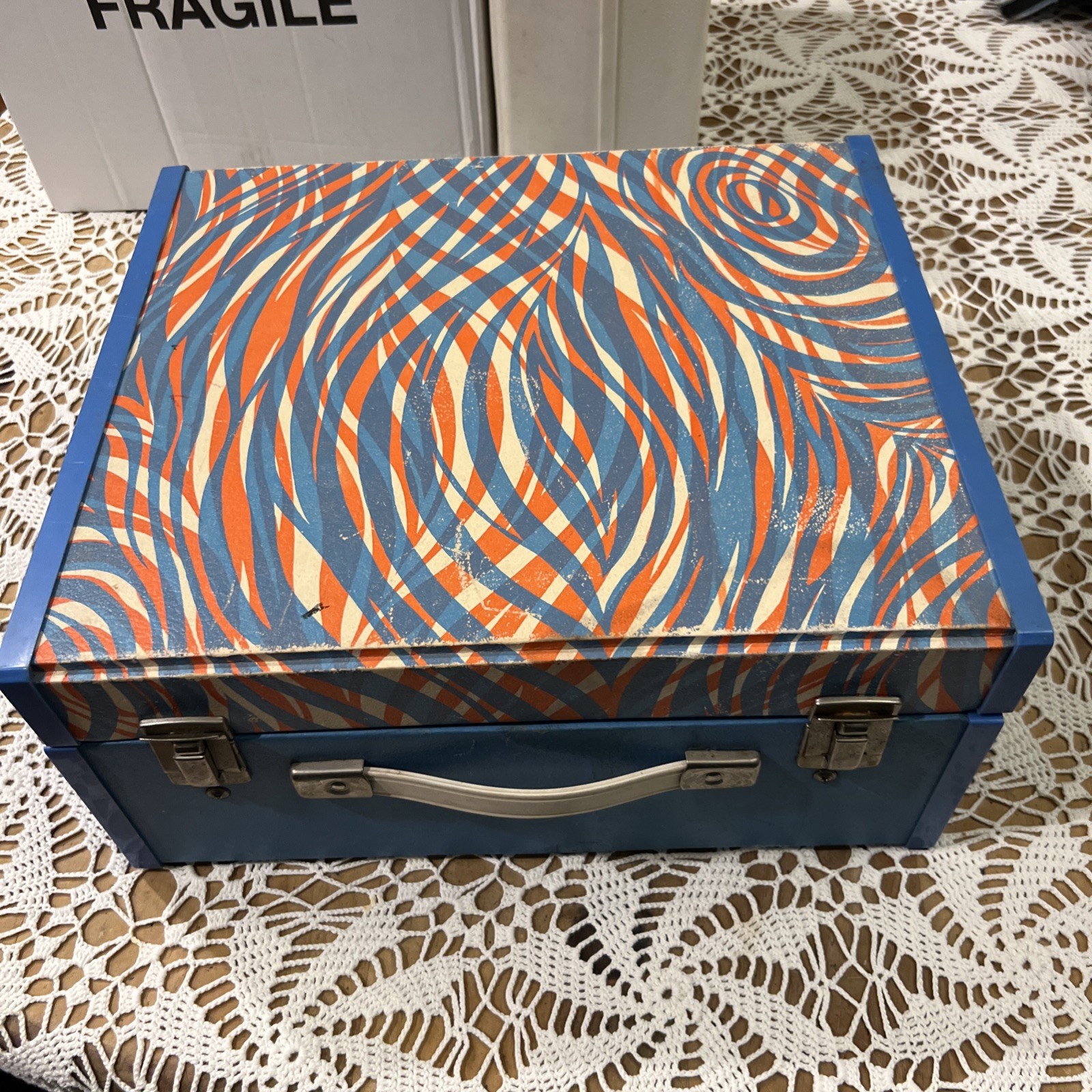 Sears Solid State Vintage Red/Blue Record Player Psychedelic Blue Orange