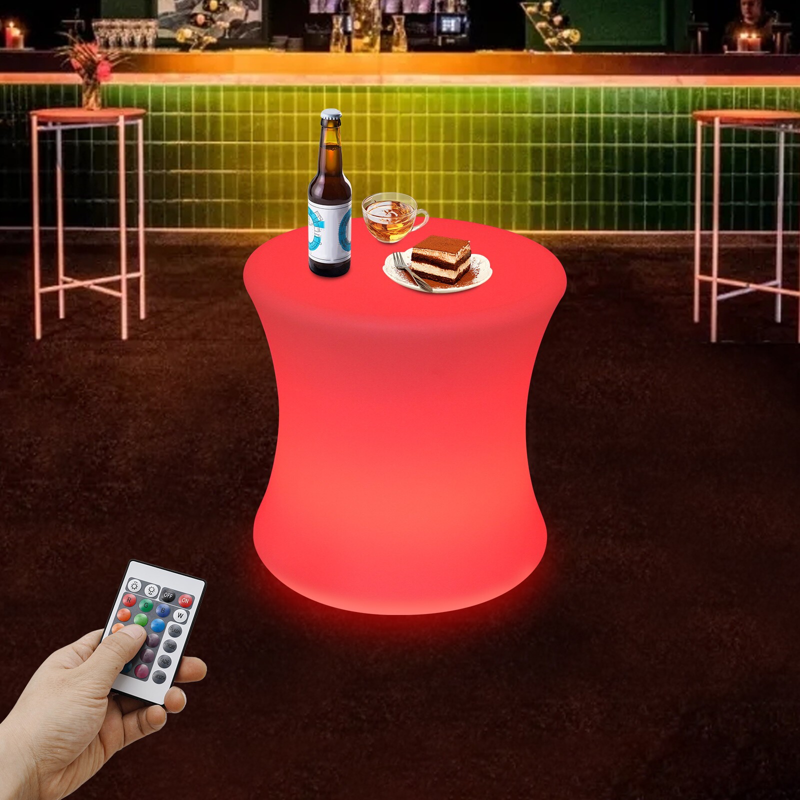 16" Glow Cocktail Tables Chair Color-Changing LED Lighting Stool Night Stand