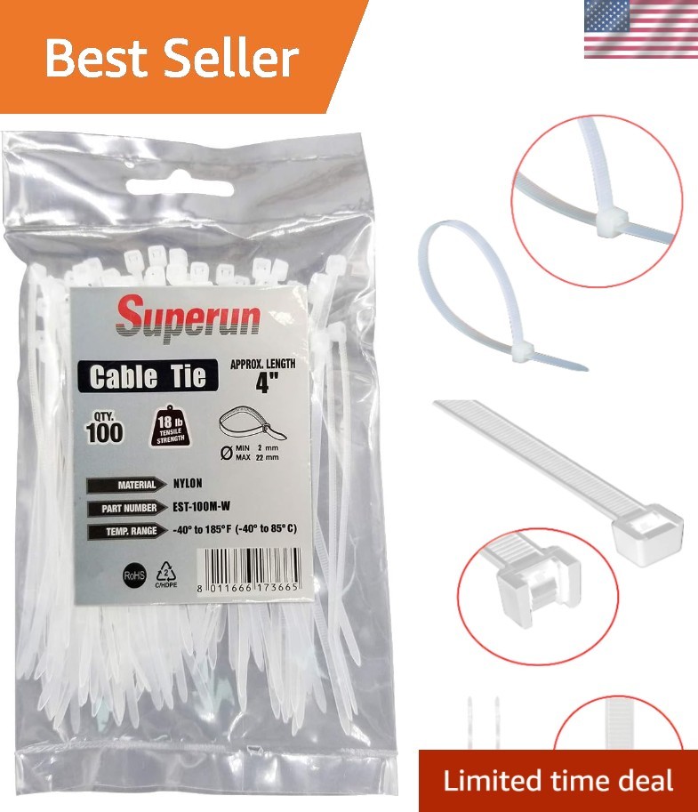 Versatile Clear 4-Inch Zip Ties | 100 Pack, 18 lbs Strength, Indoor/Outdoor Use