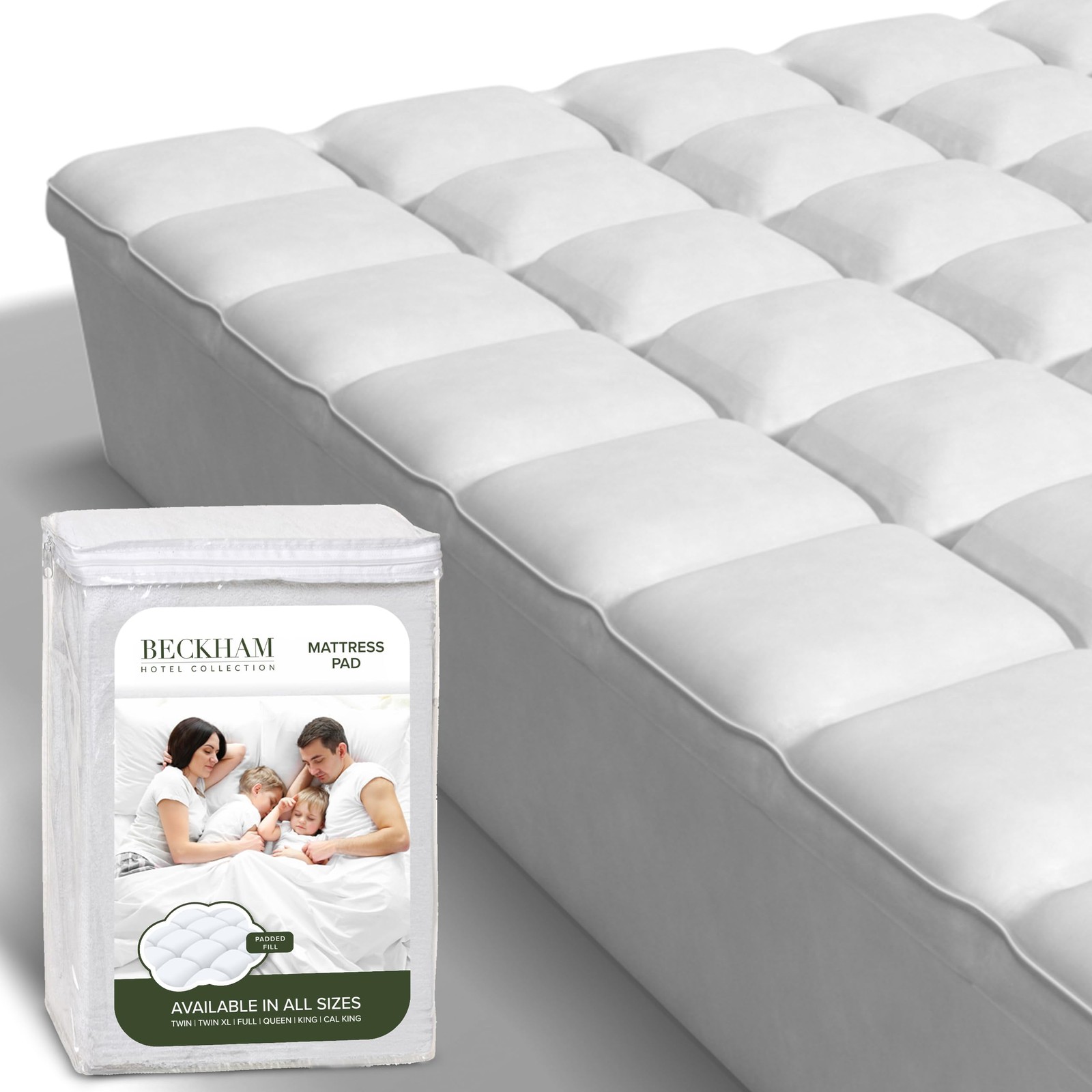 Beckham Hotel Collection Twin Size Hybrid Mattress Pad (Extra Twin, White