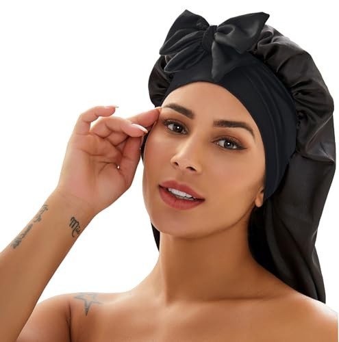 2pc Extra Large Bonnet Sleep Cap Long Satin Night Cap For Braids Curly Hair Silk