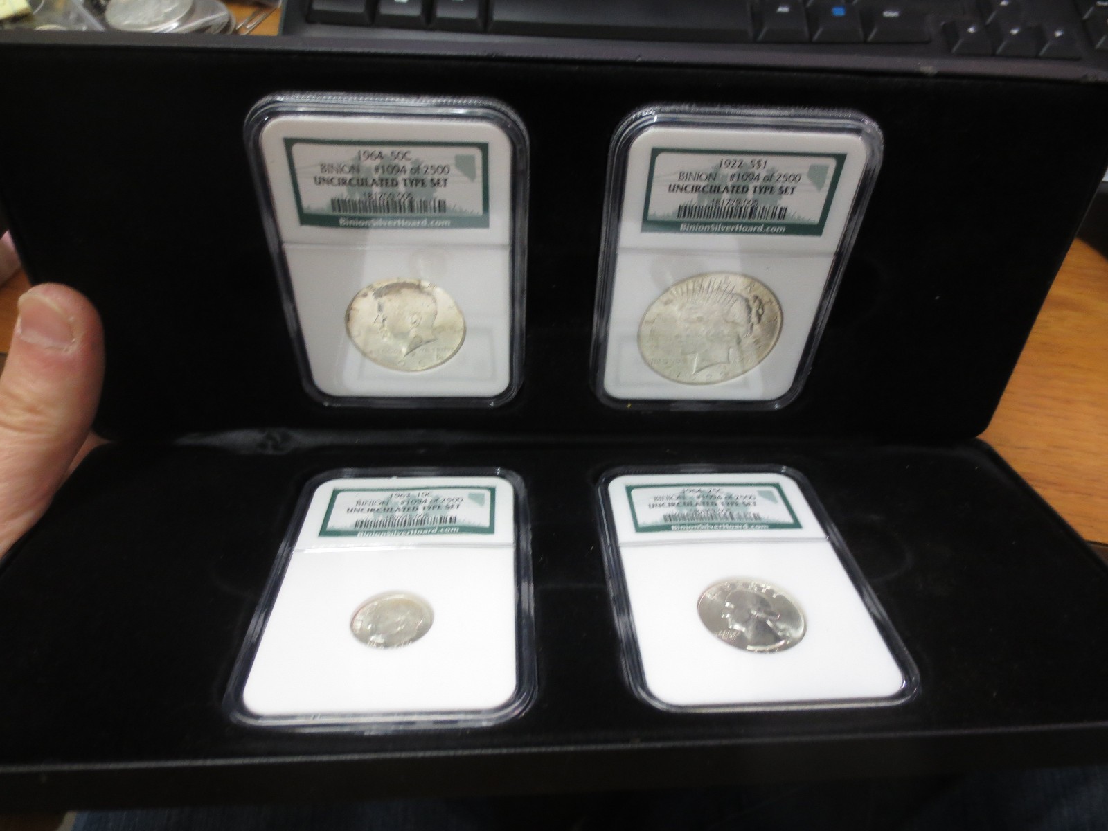 Binion Collection Silver Type Set 1922 Peace Dollar, 1964 50c/25c/10c $275 Comes
