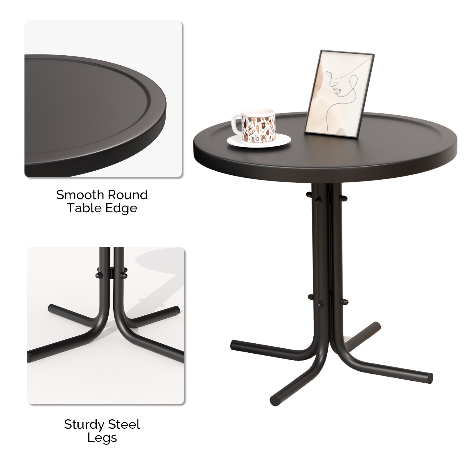 Weather Resistant Side Table In/Outdoor 20in Portable Patio Coffee L-Shaped Legs