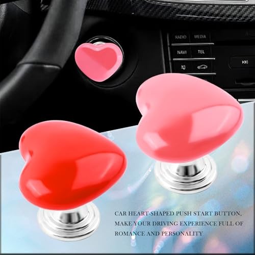 Car Push Start Button Cover with Heart Shape,Press-Designed Push to Start Pink