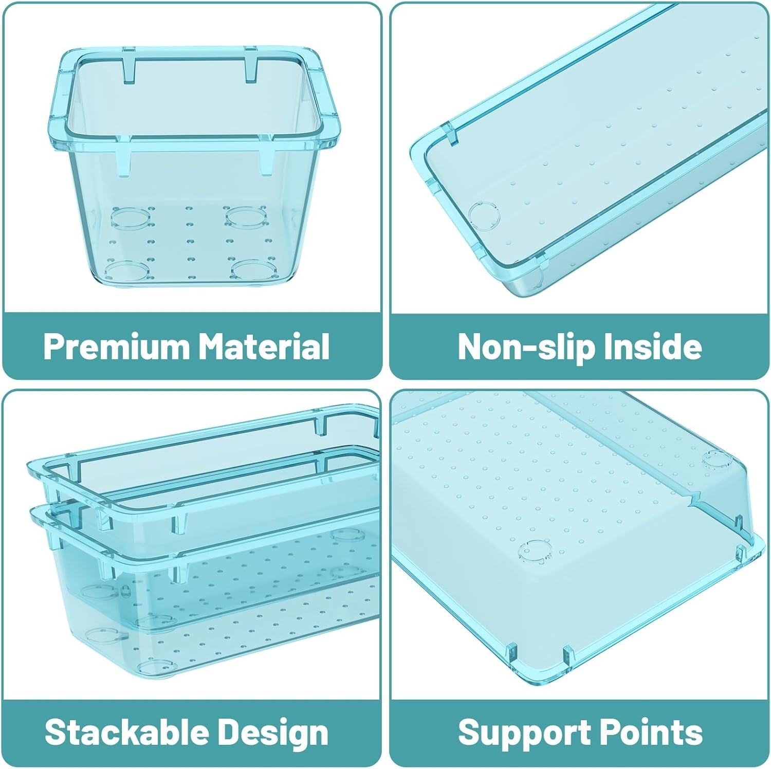 WOWBOX 8 PCS Plastic Drawer Organizer Set, 4 Sizes Desk Drawer Organization and