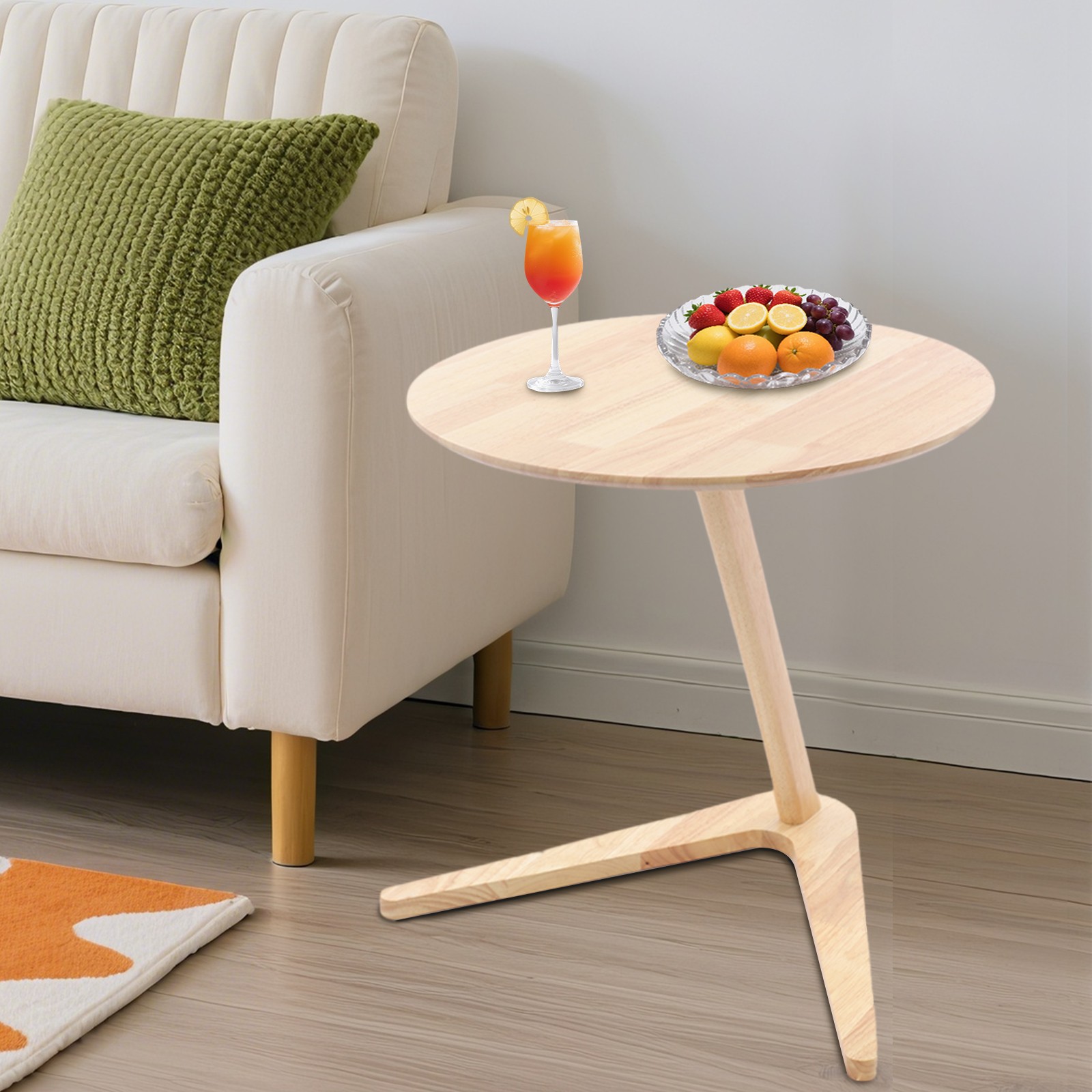 Round Tabletop Side Table, Sofa Tables Slide Under Couch for Living Room