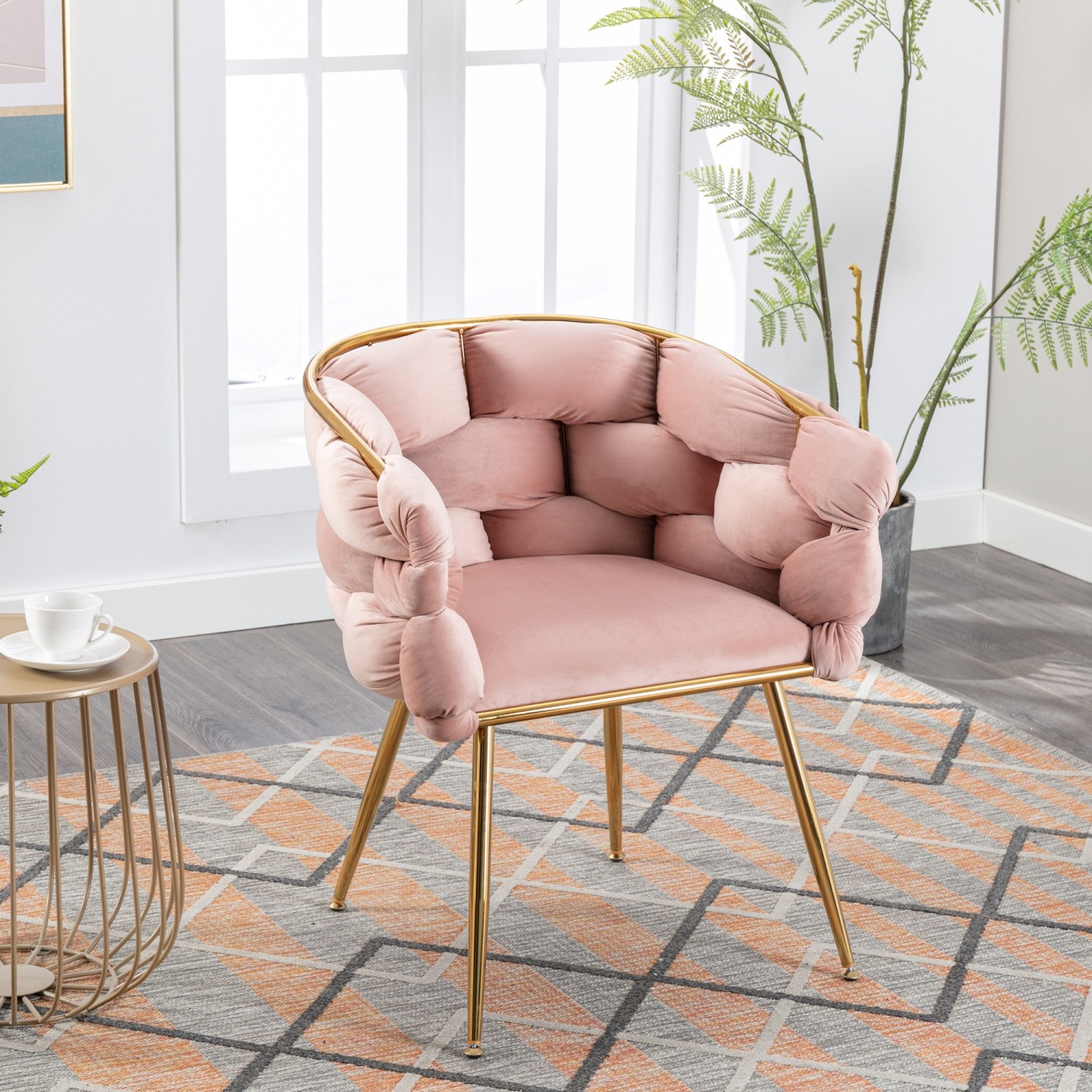 Set of 2 Velvet Accent Chairs Modern Lounge Chairs with Metal Frame for Bedroom