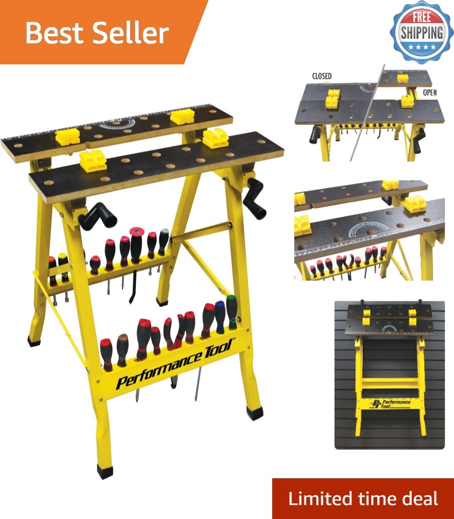 Versatile Yellow Workbench and Vise - 200 lbs Capacity with One-Handed Clamp