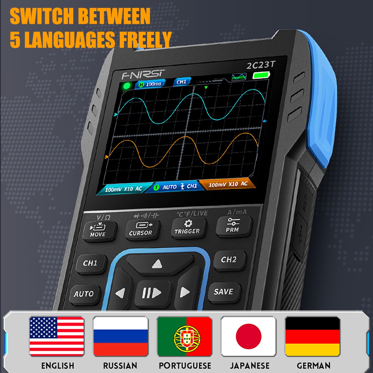 FNIRSI 2C23T Handheld Digital Oscilloscope Multimeter Function Signal Generator+