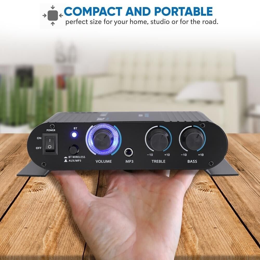 Pyle 90W Bluetooth Streaming Stereo Mini Power Amplifier Digital/Analog Inputs