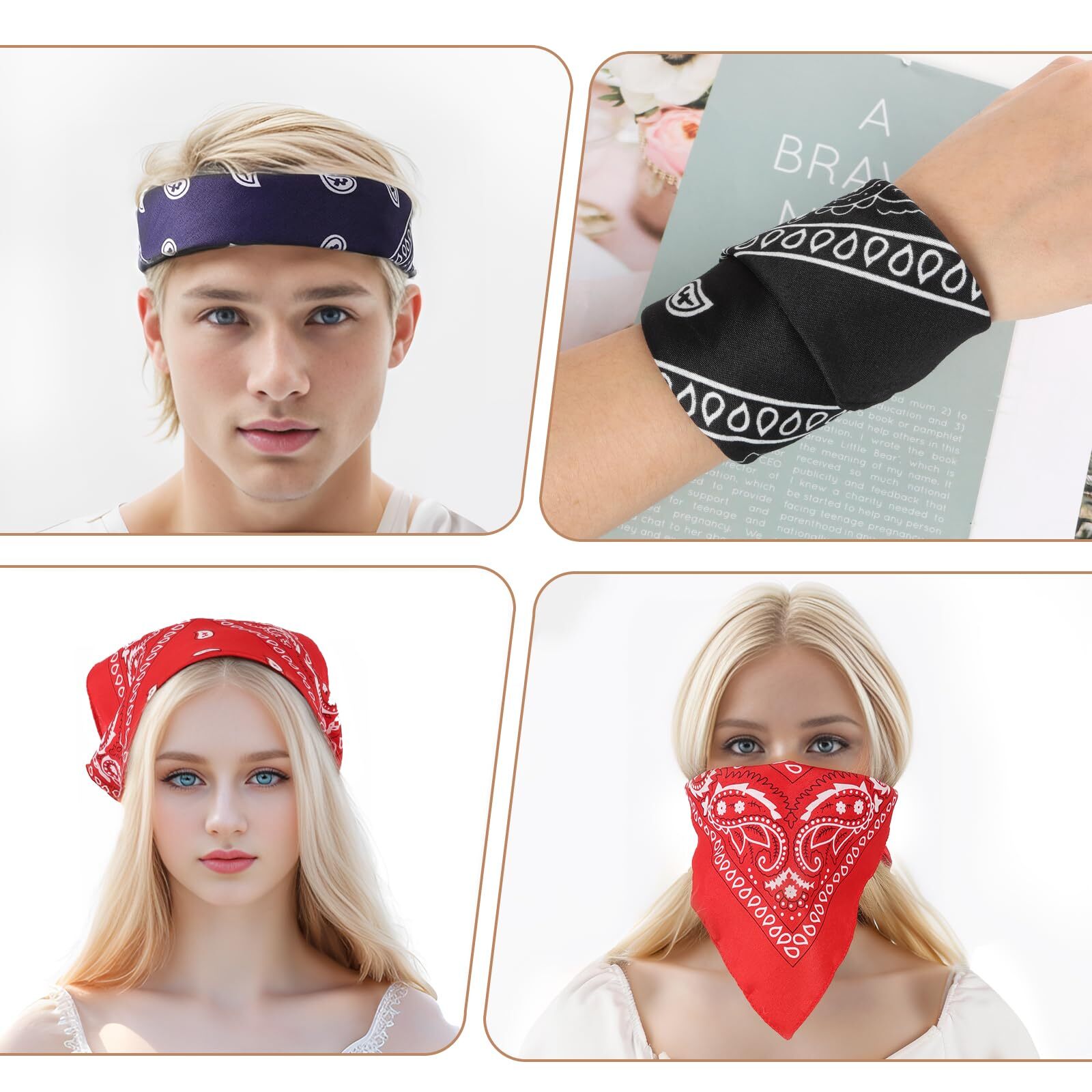 3Pcs Paisley Pattern Bandanas for Men and Women Cowboy Bandana Handkerchiefs ...