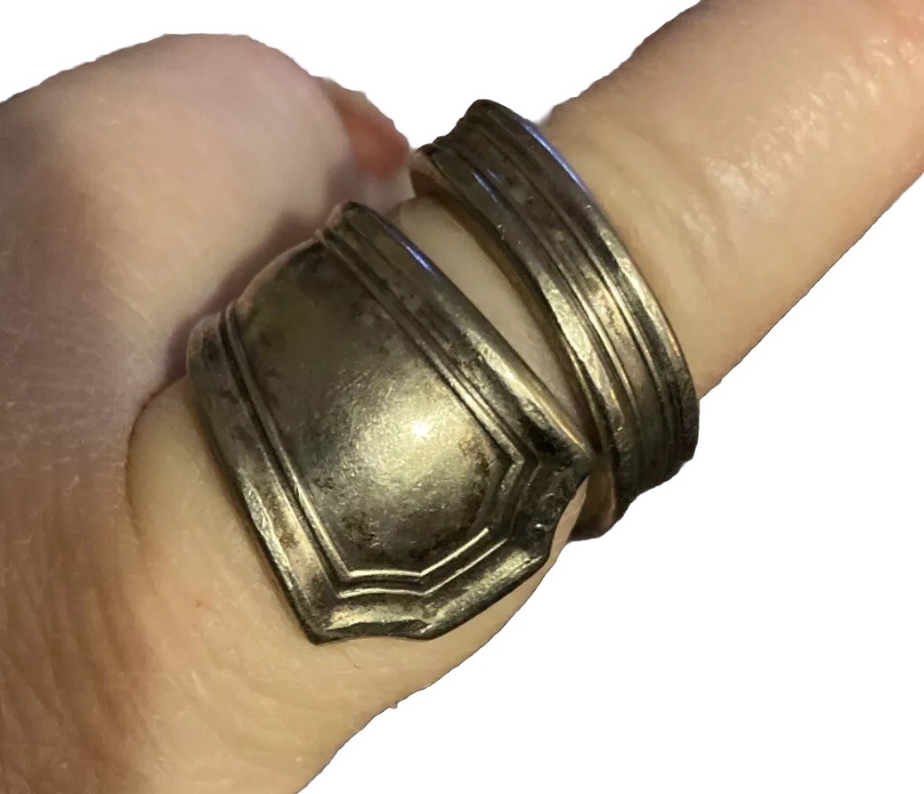 Stunning Handmade Silver Plate Detailed  Wide Spoon Ring sz 9 PRE-OWNED -READ