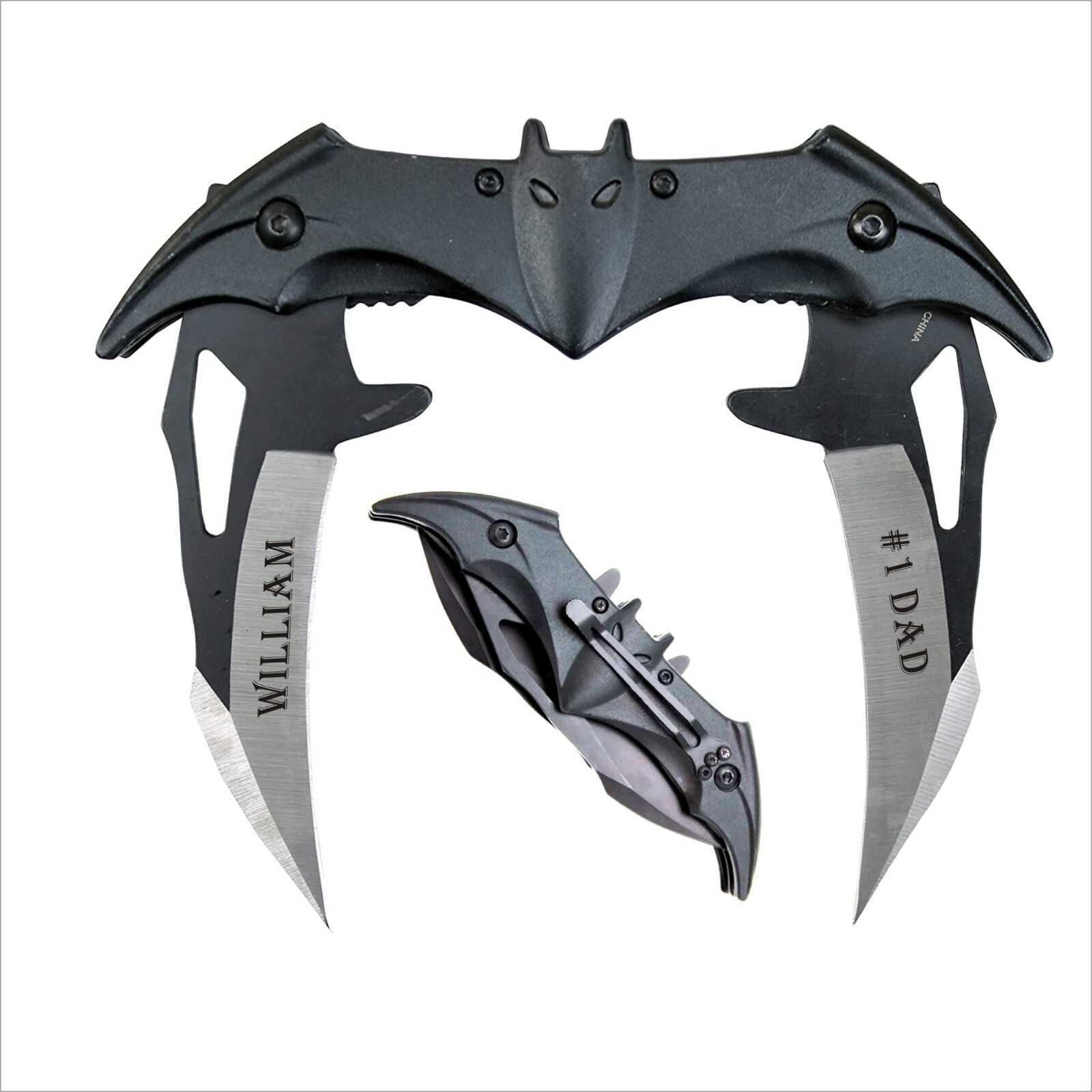 Personalized Engraved BAT Twin Blade Knife Pocket Knife Comics Cosplay-Christmas