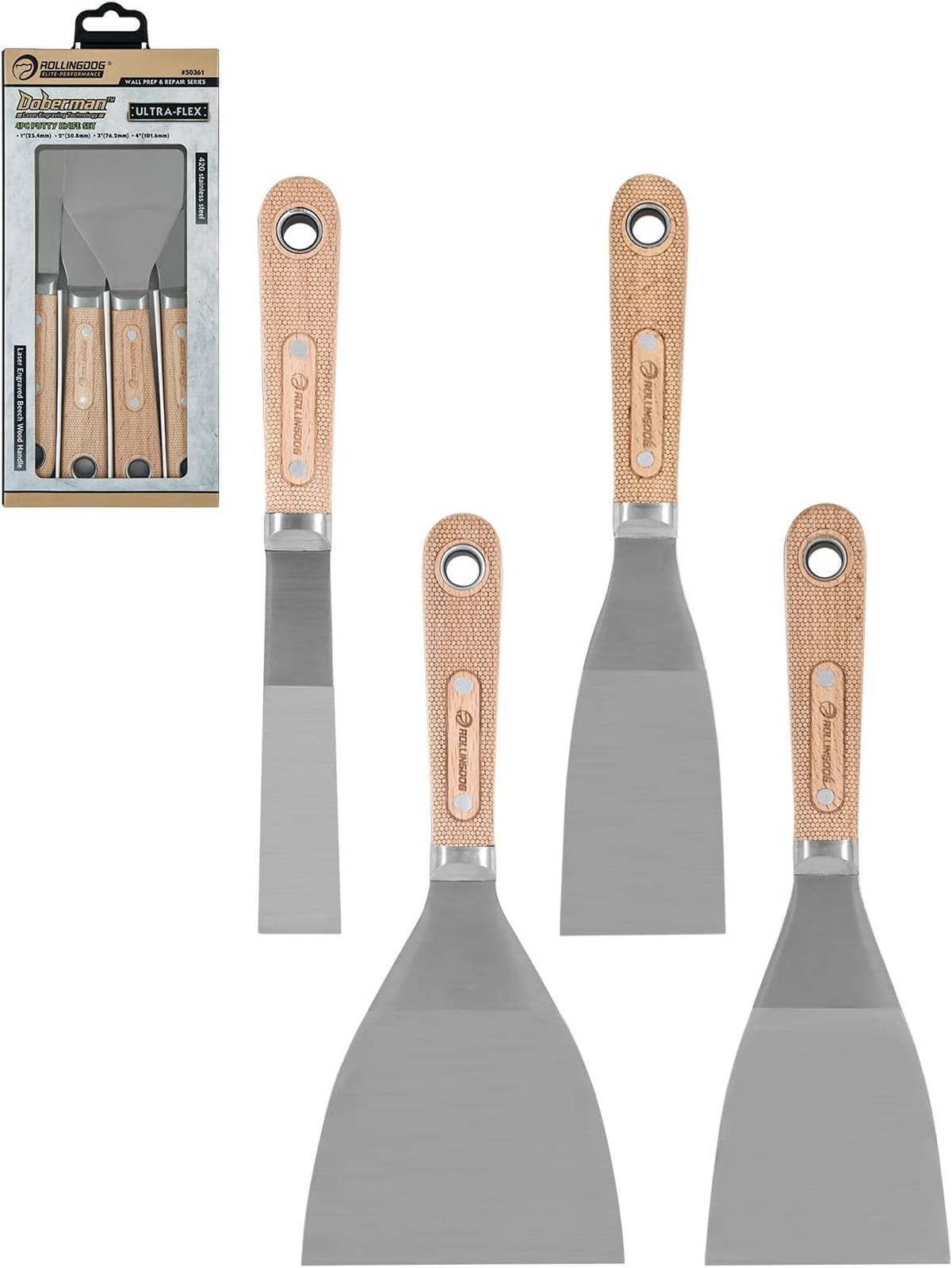 Putty Knife Set Stainless Steel 4 Pieces 1 2 3 4 Inch Drywall Repair Spackle