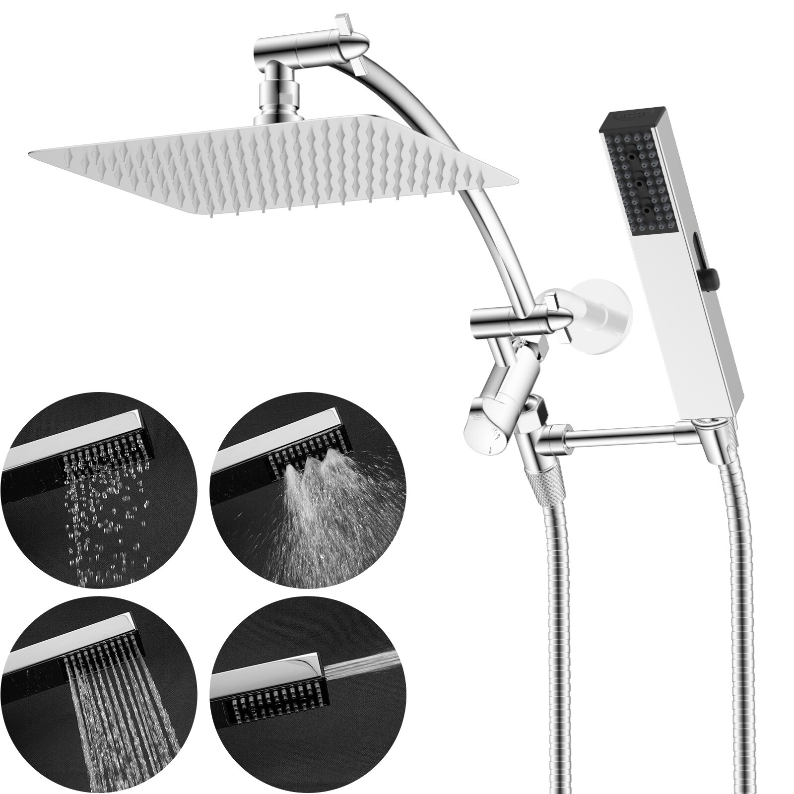 10 Inch High Pressure Rain Shower Head Combo with Handheld Spray Extension Arm